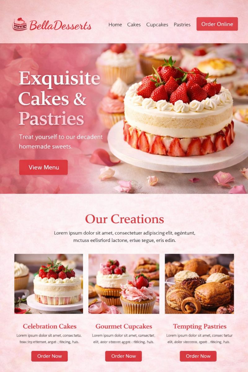 Example bakery & cakes website design