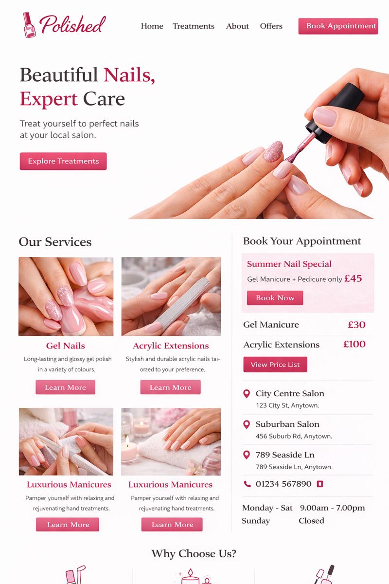 Example nail salon website design
