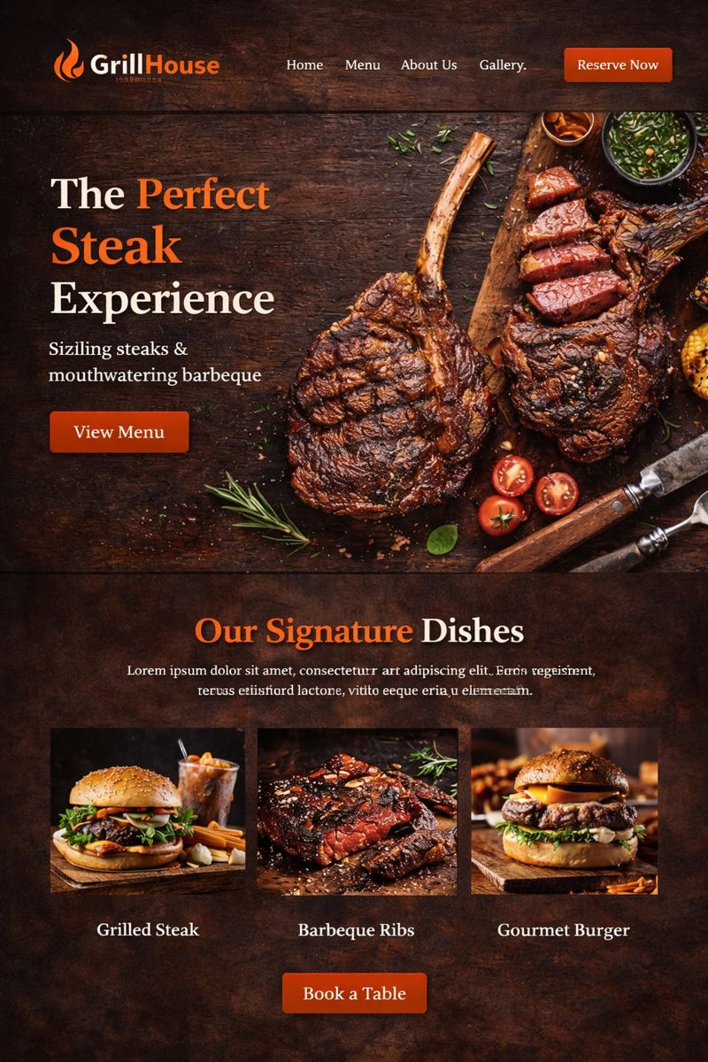 Example steakhouse website design