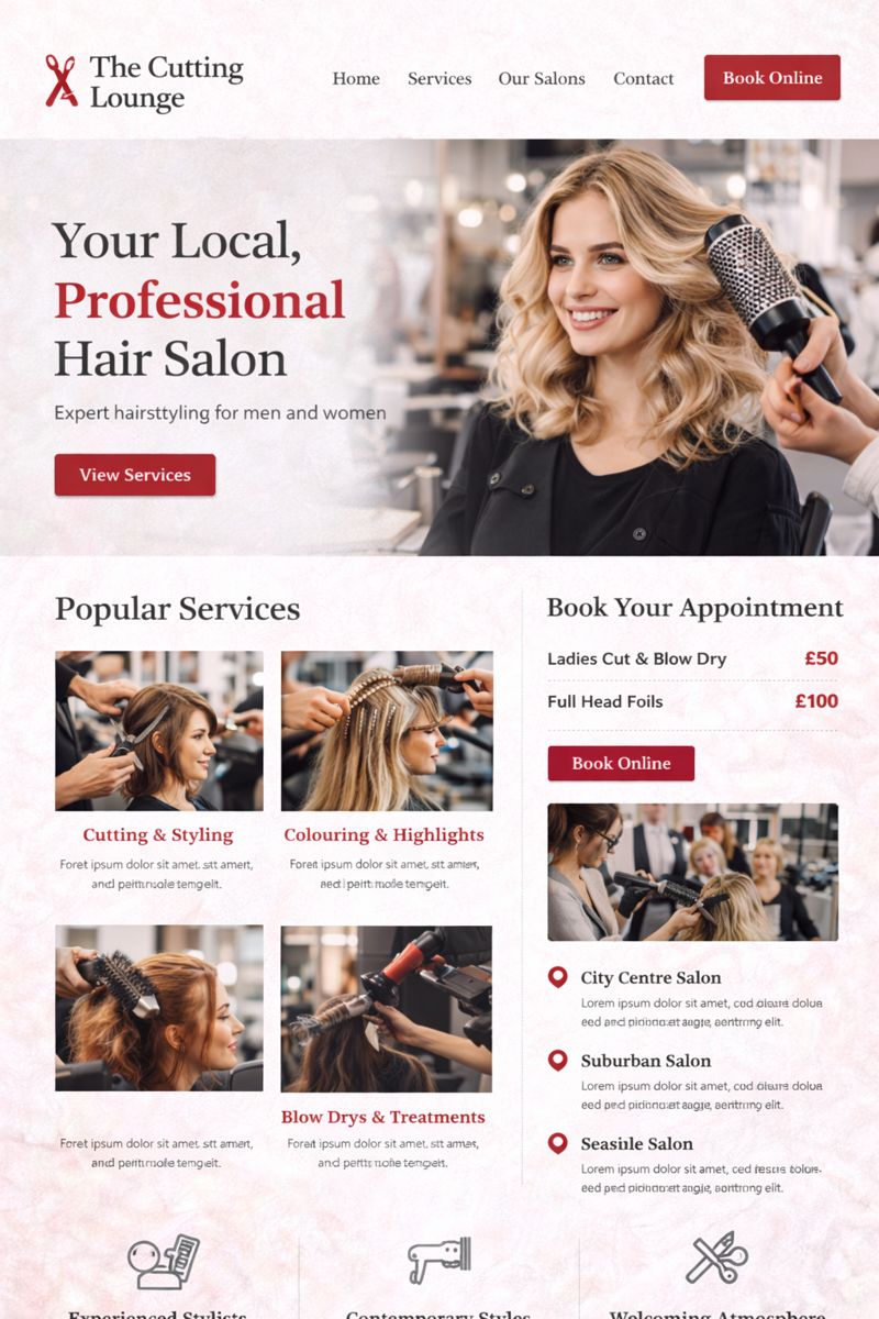 Example hair salon website design