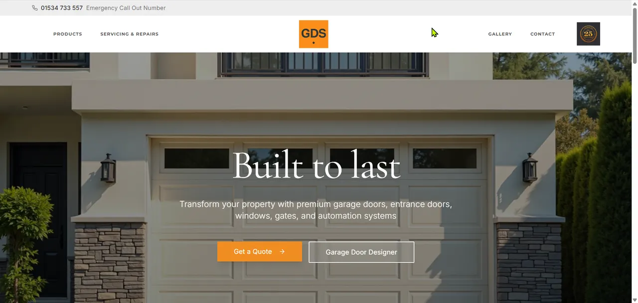 The Garage Door Solutions website home page
