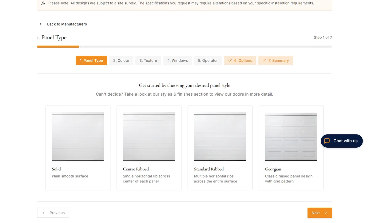 Step-by-step garage door designer